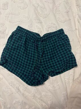 Auden Green and Blue Plaid High-Waist Lounge Shorts